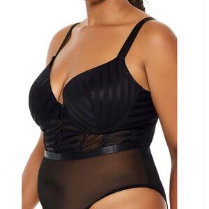 NWT Forever 21 Women's Black Mesh Sheer Cut Out Lingerie Bodysuit Size 3X Snap